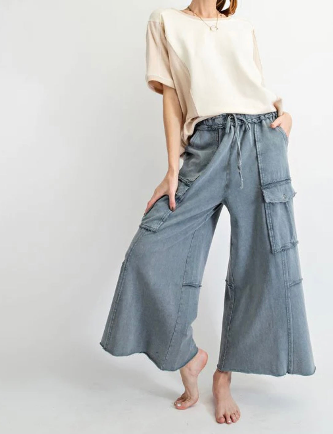 Easel Faded Wide Leg Pants cargo style