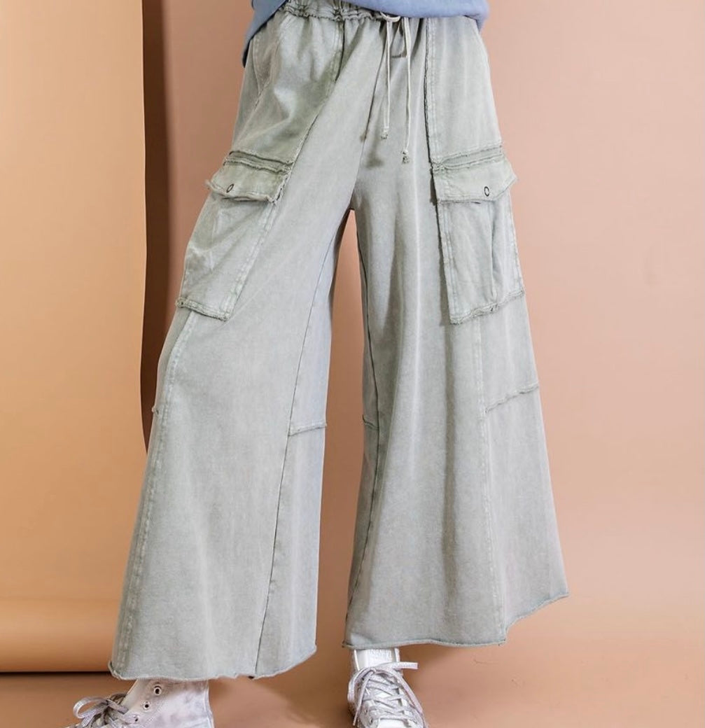 Easel Faded Wide Leg Pants cargo style