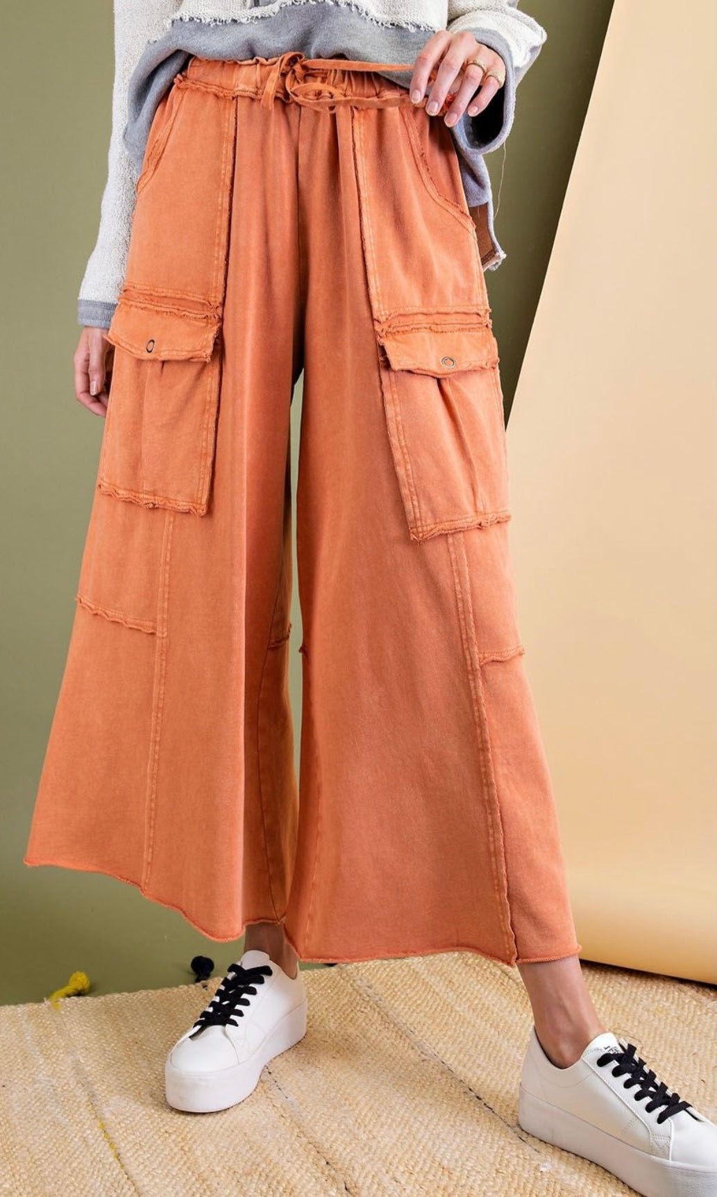 Easel Faded Wide Leg Pants cargo style