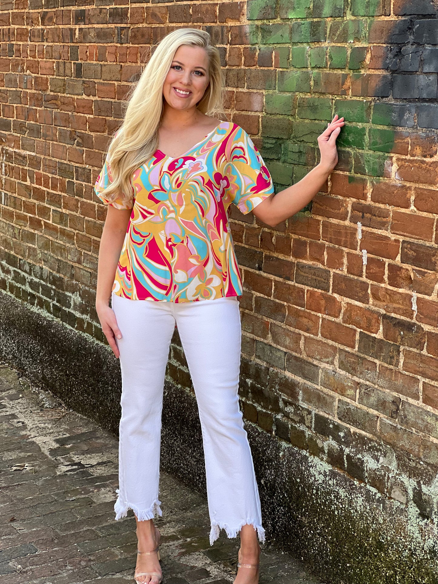 Yellow multi mix spring top