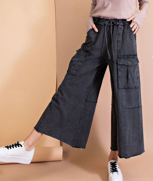 Easel Faded Wide Leg Pants cargo style